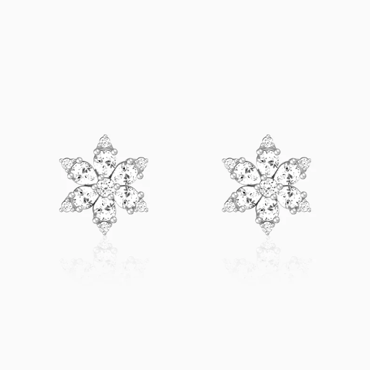 Silver Flowery Snowflake Studs