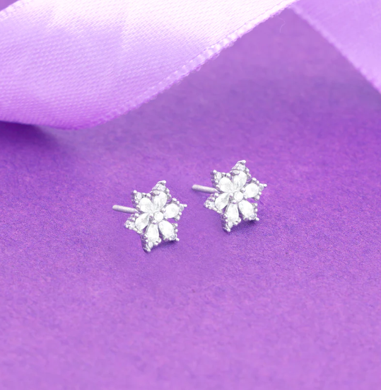 Silver Flowery Snowflake Studs