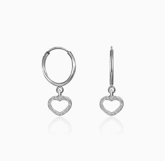 Silver Small Heart Drop Earrings