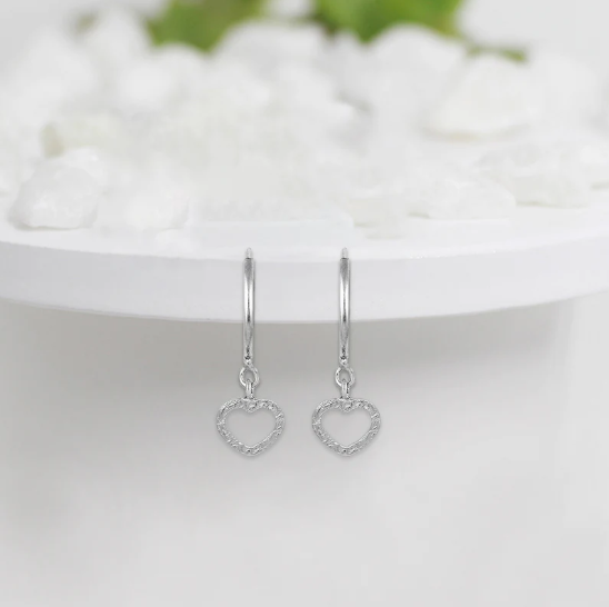 Silver Small Heart Drop Earrings