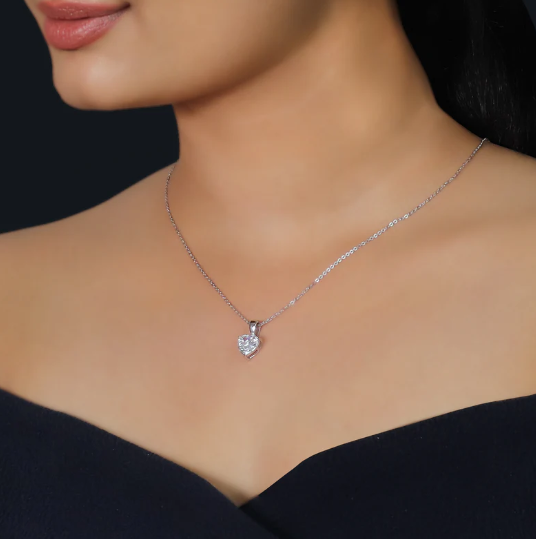 Silver Solitaire Heart Pendant with Link Chain