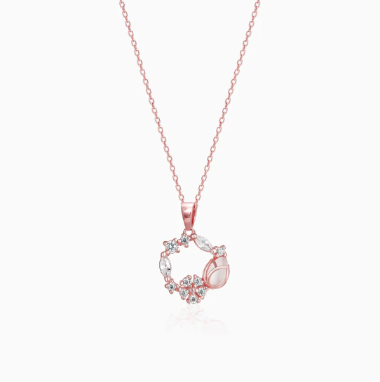 Rose Gold Drop Wreath Pendant With Link Chain