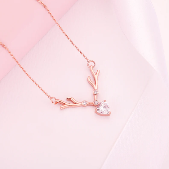 Rose Gold Deer Heart Necklace
