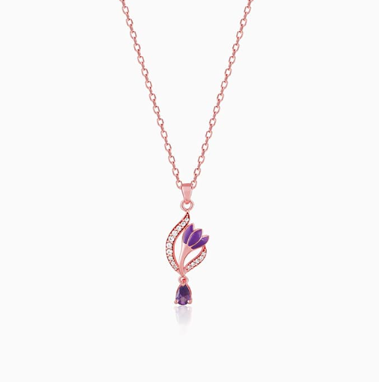 Rose Gold Flowing Crocus Pendant with Link Chain