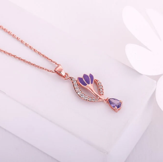 Rose Gold Flowing Crocus Pendant with Link Chain