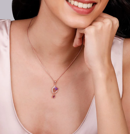 Rose Gold Flowing Crocus Pendant with Link Chain