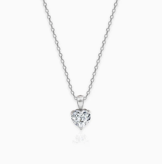 Silver Solitaire Heart Pendant with Link Chain – Francesca Gems