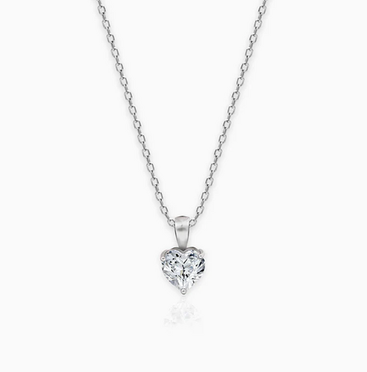 Silver Solitaire Heart Pendant with Link Chain